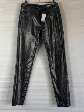Sneak Peek Metallic Black Silver Skinny Jeans Size 3 Juniors Y2K Rocker MotoGlam